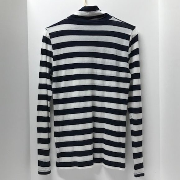 J. Crew Navy Blue & White Striped Tissue Turtleneck Top - Picture 3 of 8